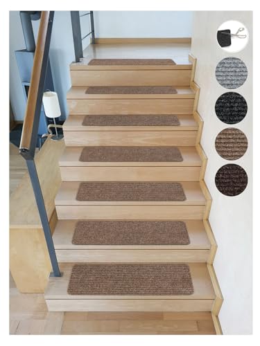 Kettelservice-Metzker Stufenmatte Treppenteppich Tulus Rechteckig 2 Stück - Treppenschutz Treppenteppich Aufleger Hellbraun selbstklebend 60x25cm von Kettelservice-Metzker