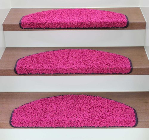 Kettelservice-Metzker Stufenmatten Treppenmatten Shaggy - Halbrund 10 Aktuelle Farben im SparSet 15 Stck. (Fuchsia/Pink) von Kettelservice-Metzker