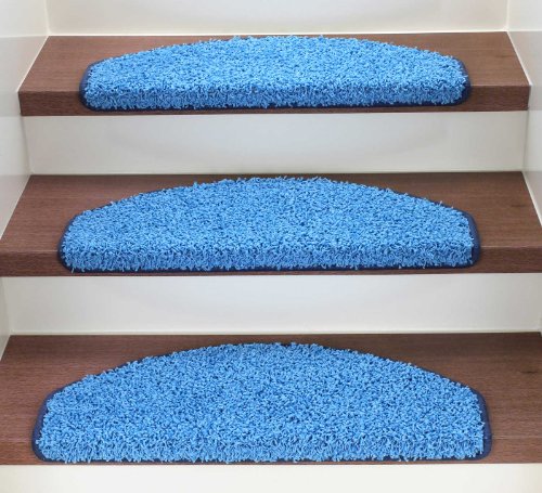 Kettelservice-Metzker Stufenmatten Treppenmatten Shaggy - Halbrund 10 Aktuelle Farben im SparSet 15 Stck. (Hellblau) von Kettelservice-Metzker