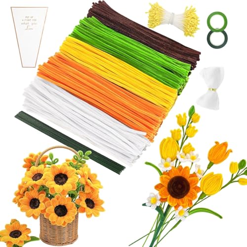 400 Stück Pfeifenreiniger zum Basteln Braun,5 Farben Pfeifenputzer Gelb Chenilledraht,360 Stück Staubgefäße,2Stück Blumendraht Basteln mit Geschenkband Pfeifenputzer Blumen Set,(Sonne Blumensträuße) 400 Stück Pfeifenreiniger zum Basteln Braun,5 Farben Pfeifenputzer Gelb Chenilledraht,360 Stück Staubgefäße,2Stück Blumendraht Basteln mit Geschenkband Pfeifenputzer Blumen Set,(Sonne Blumensträuße) von Kettion