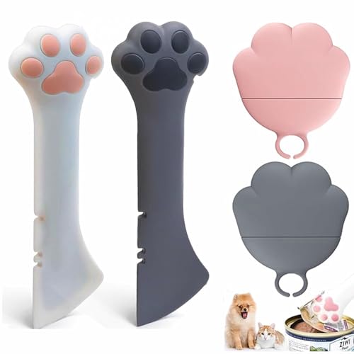 Kettion 2 Stück Katzenfutter Löffel mit Dosendeckel Katzenfutter Silikon, Niedliche Pfotenform für Katzenlöffel, Katzenpfoten Dosenöffner für Haustiere Katzen Hund Tiernassfutter Futterdose von Kettion