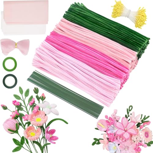 Kettion 400 Stück Pfeifenreiniger zum Basteln,Chenilledraht in 4 Farben,360 Stück Staubgefäße,2Stück Blumendraht zum Basteln mit Geschenkband,Ideal für DIY Handwerk und Dekoration(Rosa Blumenstrauß) Kettion 400 Stück Pfeifenreiniger zum Basteln,Chenilledraht in 4 Farben,360 Stück Staubgefäße,2Stück Blumendraht zum Basteln mit Geschenkband,Ideal für DIY Handwerk und Dekoration(Rosa Blumenstrauß) von Kettion