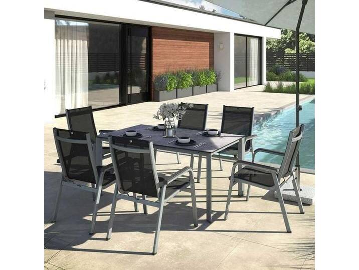 Kettler Basic Plus Gartenmöbel-Set L (6 Plätze) Tisch 160x95cm Dunkelgrau Hellgrau von Kettler