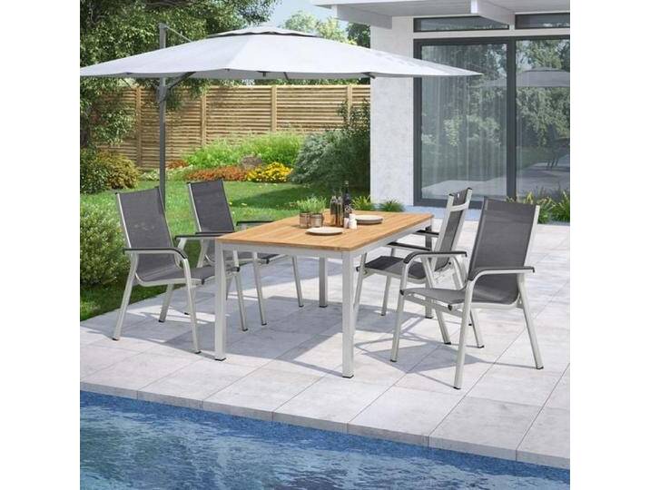 Kettler Basic Plus Gartenmöbel-Set M (4 Plätze) Tisch 160x90cm Natur Dunkelgrau Hellgrau von Kettler