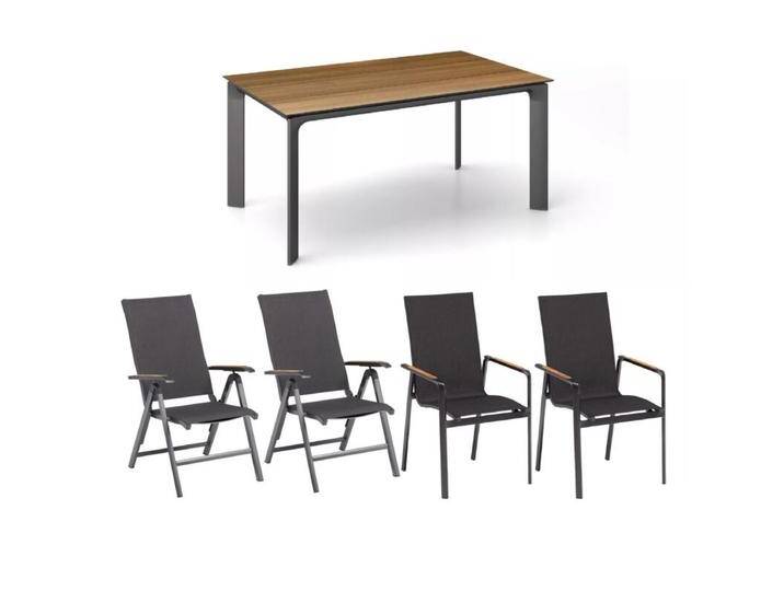 Kettler Gartenmöbel-Set Diamond mit 2x Klapp- und 2x Stapelsessel und Gartentisch HPL mit Fräsung - Gestell Alu anthrazit Sitz Textilgewebe charcoal Tischplatte HPL Teak-Optik mit Fräsung Kettler Gartenmöbel-Set Diamond mit 2x Klapp- und 2x Stapelsessel und Gartentisch HPL mit Fräsung - Gestell Alu anthrazit Sitz Textilgewebe charcoal Tischplatte HPL Teak-Optik mit Fräsung von Kettler