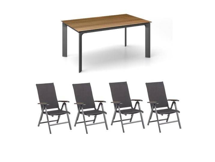 Kettler Gartenmöbel-Set Diamond mit 4x Klappsessel anthrazit und Gartentisch HPL mit Fräsung - HPL Teak-Optik mit Fräsung Kettler Gartenmöbel-Set Diamond mit 4x Klappsessel anthrazit und Gartentisch HPL mit Fräsung - HPL Teak-Optik mit Fräsung von Kettler
