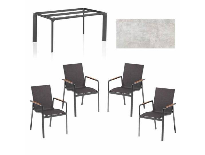 Kettler Gartenmöbel-Set Diamond mit 4x Stapelsessel und Gartentisch HPL - Gestell Aluminium anthrazit Sitz Textilgewebe charcoal , HPL hellgrau meliert Kettler Gartenmöbel-Set Diamond mit 4x Stapelsessel und Gartentisch HPL - Gestell Aluminium anthrazit Sitz Textilgewebe charcoal , HPL hellgrau meliert von Kettler