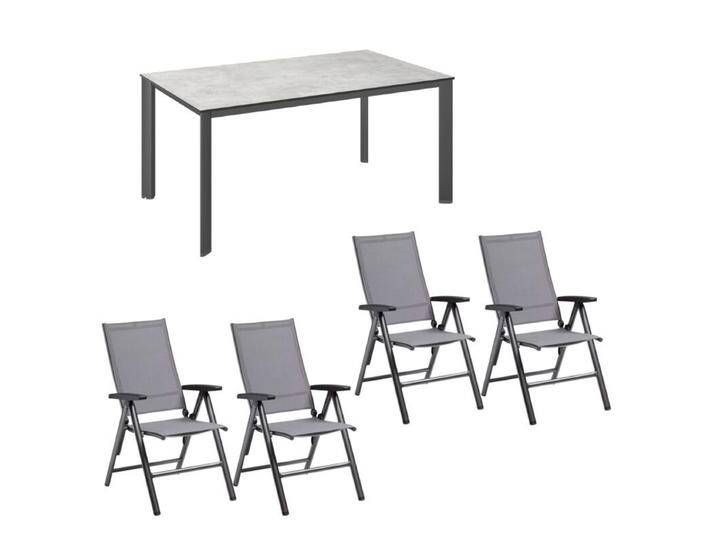 Kettler Gartenmöbel-Set mit Klappsessel Cirrus Silver-Line und Tisch Edge HPL - Aluminium anthrazit , HPL hellgrau meliert von Kettler