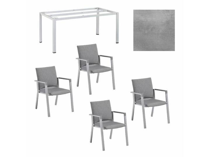 Kettler Gartenmöbel-Set mit Stapelsessel Rasmus gepolstert und Tisch Cubic Aluminium/HPL - HPL silber-grau von Kettler