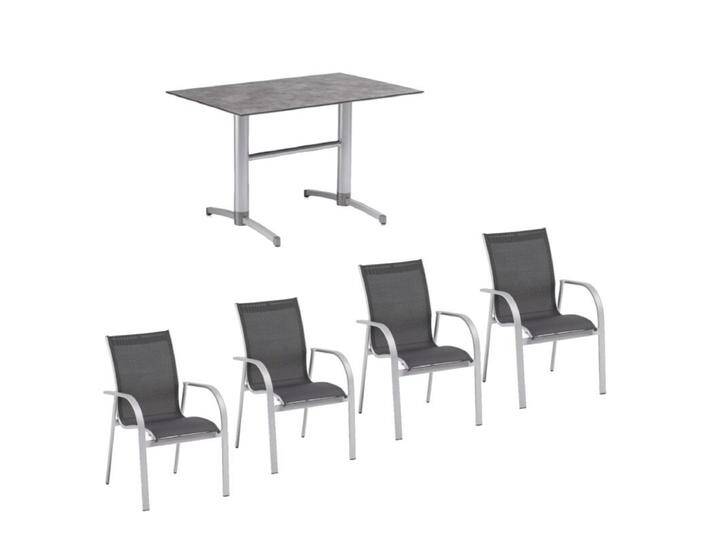 Kettler Gartenmöbel-Set mit Stapelsessel Tampa und Klapptisch Tube 5-teilig - Gestell Alu silber Sitz Textilgewebe anthrazit Kettler Gartenmöbel-Set mit Stapelsessel Tampa und Klapptisch Tube 5-teilig - Gestell Alu silber Sitz Textilgewebe anthrazit von Kettler