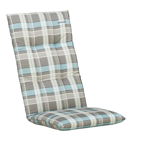 Kettler Sesselauflage für Hochlehner – komfortable Stuhlauflage mit Kreisheftung und Karomuster – 120 cm hohe Polsterauflage aus Baumwolle – türkis & grau von KETTLER