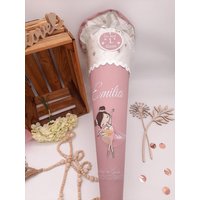 Schultüte Ballerina Mit 3D Rock Aus Tüll | Für Mädchen Stoff Blumenmuster Altrosa Beige/Weiß Schultüte Ballerina Mit 3D Rock Aus Tüll | Für Mädchen Stoff Blumenmuster Altrosa Beige/Weiß von Kettmasche