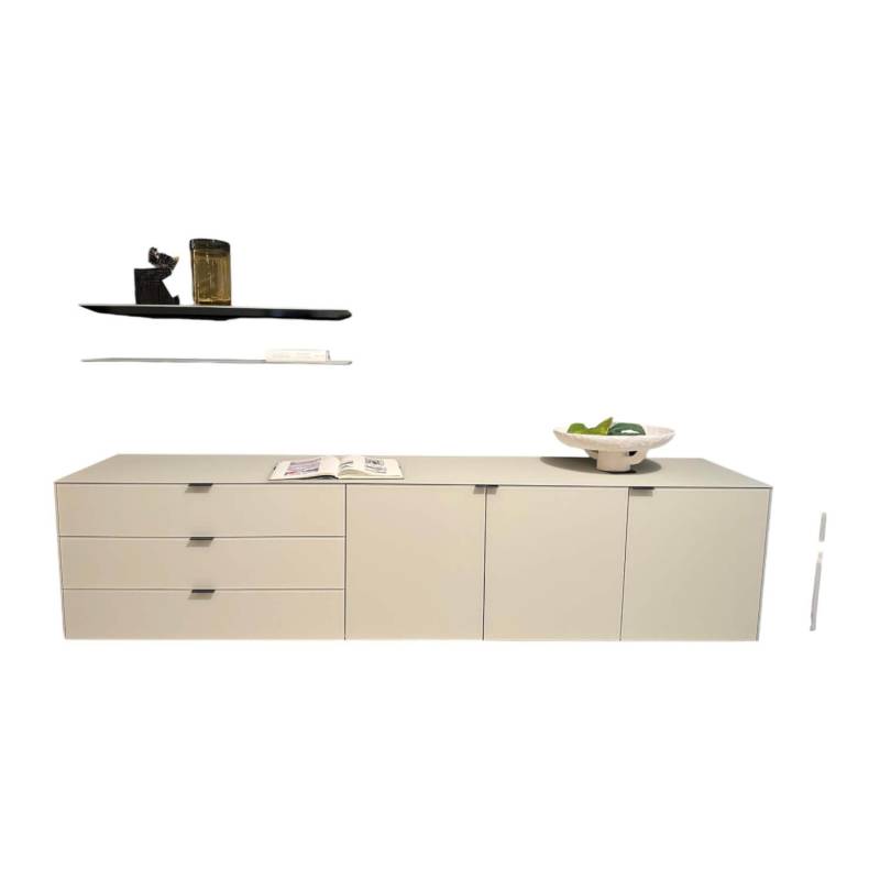 Hänge-Sideboard Soma Glas Steingrau Matt mit 2 Wandborden von Kettnaker
