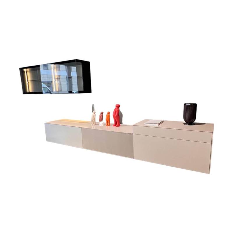 Wohnwand Soma Türen Rauchglas Korpus MDF Lack Elfenbein Weiß Matt Inklusive Bele... von Kettnaker