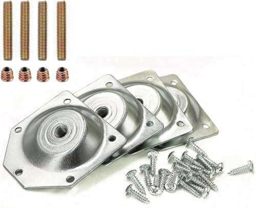 KeuLen 4 Sets 12-Grad-Montageplatten-Set for Möbelbeine – Tischbeinhalterungen mit Schrauben und Einsätzen for die Stuhl-/Schrankmontage(Silver) von KeuLen