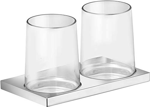 KEUCO Doppelglas-Halter verchromt und Kristallglas klar, Doppel Zahnputzbecher-Halter, mit 2 Glasbechern, Wandmontage, Edition 11 von Keuco