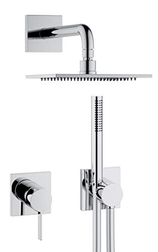 KEUCO IXMO Duschsystem 2 Verbraucher, Komplett-Set mit IXMO Einhebelmischer, Kopf- und Handbrause, Brause-Schlauch, Brause-Halter, eckige Rosetten von Keuco