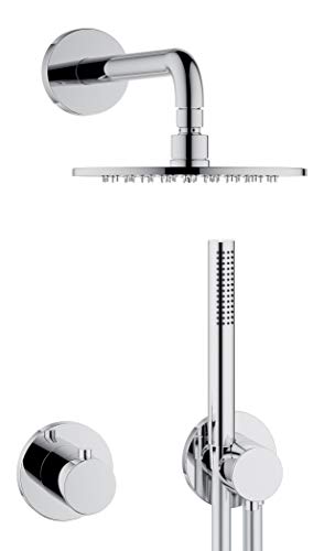 KEUCO IXMO Duschsystem 2 Verbraucher, Komplett-Set mit IXMO Thermostat, Kopf- und Handbrause, Brause-Schlauch, Brause-Halter, runde Rosetten von Keuco