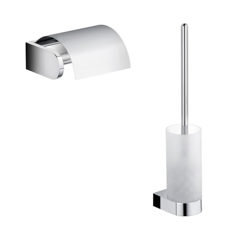 KEUCO WC-Set Badezimmer, Toilettenpapierhalter Metall und WC-Bürsten-Garnitur Kristall-Glas matt, Hochglanz-Chrom, Bad und Gäste-WC, Edition 300 von Keuco