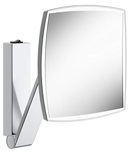 Keuco Wand-Kosmetikspiegel mit Schwenkarm, LED-Beleuchtung, 5-facher Vergrößerung, Wippschalter, 20x20cm, eckig, Chrom, Kippschalter, iLook_Move von Keuco