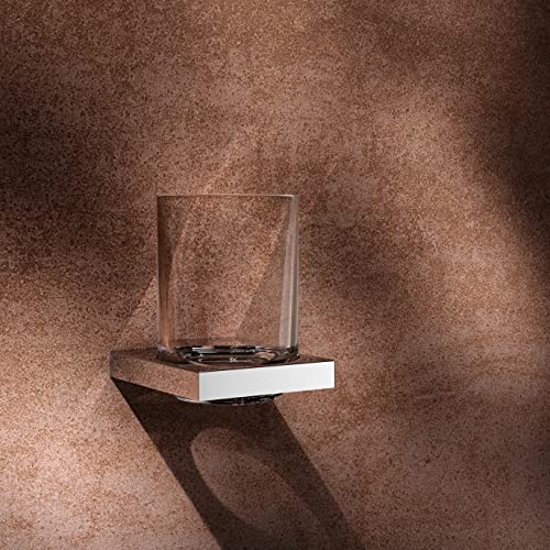 KEUCO Zahnputzbecher-Halter Hochglanz-verchromt und Kristallglas klar, Glas mit Halter für Badezimmer, Zahnbürstenhalter, Wandmontage, Edition 90 Square von Keuco