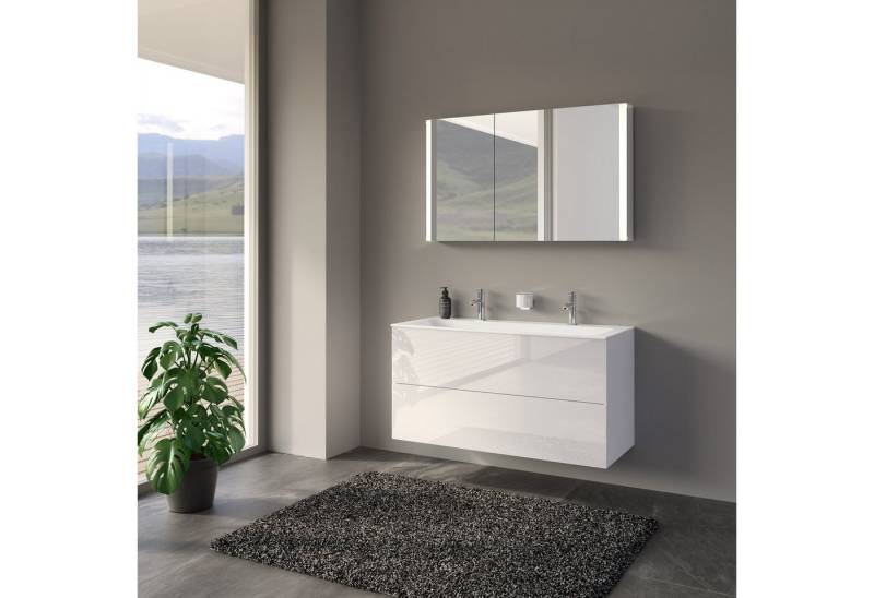 Keuco Badmöbel-Set LUCA, (Set, 3 teilig, Badmöbel-Set mit Spiegelschrank, Waschtisch und Unterschrank), Waschtischunterbau (2 Auszüge), Waschtisch, LED-Spiegelschrank, 120 cm von Keuco