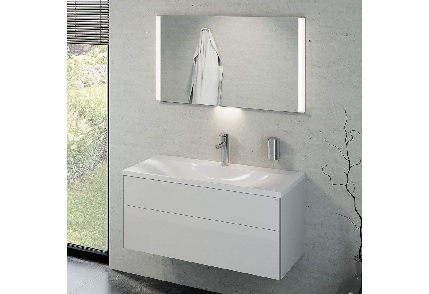 Keuco Badmöbel-Set Royal Reflex, (3 teilig, Badmöbel Set - Waschbecken, Unterschrank, LED Lichtspiegel), Badezimmerspiegel mit Beleuchtung, weiß-hochglanz, 100 cm von Keuco