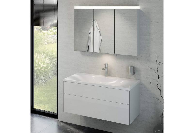 Keuco Badmöbel-Set Royal Reflex, (3 teilig, Badmöbel Set - Waschbecken, Unterschrank, LED Spiegelschrank), Badezimmerspiegelschrank mit Beleuchtung, weiß-hochglanz, 100 cm von Keuco