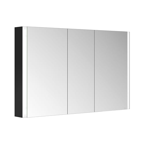 Keuco Royal Linde LED Spiegelschrank mit 3 Türen und Spiegelheizung, 120 cm, Made in Germany, Vorbau, Aluminium-Korpus, Seiten schwarz matt, Beleuchtung dimmbar von Keuco