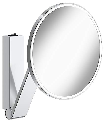 Keuco Wand-Kosmetikspiegel mit Schwenkarm, LED-Beleuchtung, 5-facher Vergrößerung, Wippschalter, 20x20cm, rund, Chrom, Kippschalter, iLook_Move von Keuco