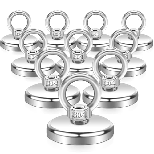 Keukenket 10 Stück Stark Großer Neodym Angelmagnet, 42MM, 70kg, Silber, Rund, Magnet für Haus, Werkstatt, Teichbergung, Wasser von Keukenket