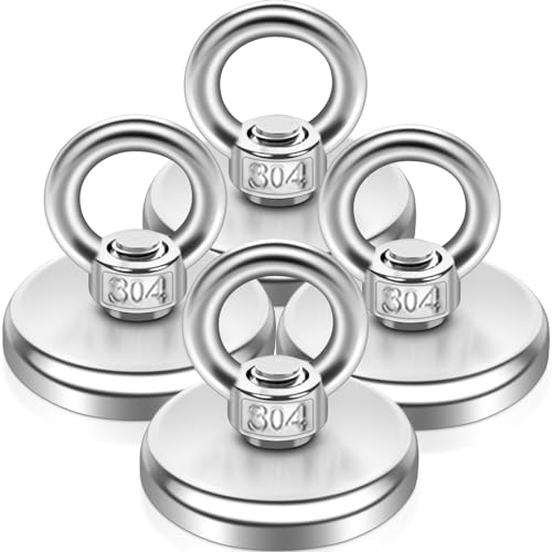 Keukenket 48MM Extra Stark Groß 80kg+ Neodym Magnet Angelmagnet mit Loch, 4 Stück, Silber, Rund, Fischmagnet, Magnetfischen, Camping, Industrie, Kreuzfahrt von Keukenket