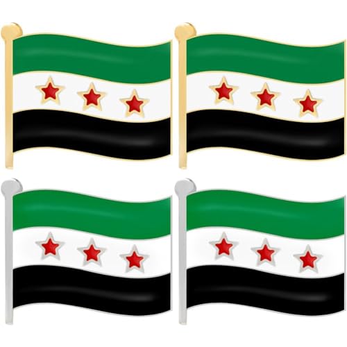 Keuyeo 4 Stück Syrische Flagge Brosche Pins, Syrien Flagge Brosche Pin Abzeichen, Metall Anstecknadel Vintage Metall Abzeichen Emaille Brosche Kleidung Anstecknadeln Für Männer Frau von Keuyeo
