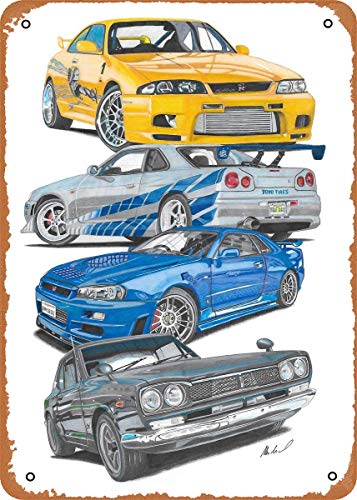 Keviewly Blechschild im Vintage-Look – Cars Fast and Furious Skyline – 20,3 x 30,5 cm von Keviewly