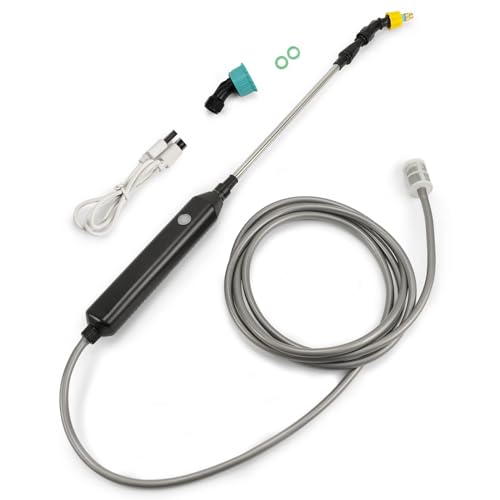 Kevsuvqin Akku Drucksprüher, Gartenspritze Drucksprüher Akku 5V/2.4Ah, Elektrischer Gießstab mit 3Düsen & 5M Schlauch, Unkrautspritze mit Teleskopstange, Elektrischer Sprühstab für Bewässern, Düngen von Kevsuvqin