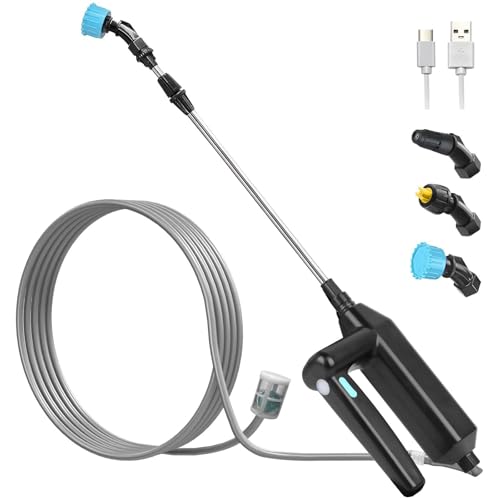 Kevsuvqin Akku Drucksprüher, Gartenspritze Drucksprüher Akku 7.4V/2.4Ah, Elektrischer Gießstab mit 3Düsen & 8M Schlauch, Unkrautspritze mit Teleskopstange, Elektrischer Sprühstab für Bewässern, Düngen von Kevsuvqin
