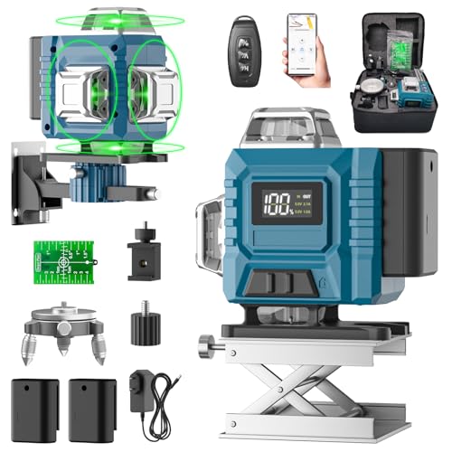 Kevsuvqin Kreuzlinienlaser, Laser Wasserwaage mit 2x3000mAh Batterien & LED-Anzeige, 4x360 Grad Laser Level, 4D 16 Linienlaser Selbstnivellierend/APP/Fernbedienung/IP54 Wasser & Staubdicht von Kevsuvqin