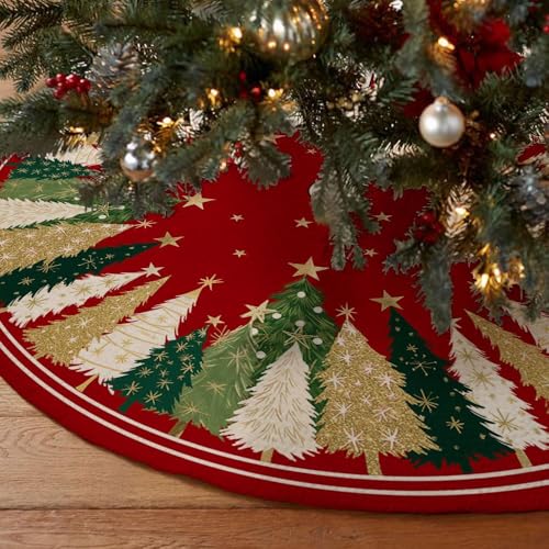 Kevsuvqin Weihnachtsbaumdecke Rund 122cm(48 Zoll), Christbaumdecke Rund mit Funkelnden Stern & Weihnachtsbaum Motiv, Baumdecke Weihnachtsbaum Teppich RUnd für Weihnachtsbaumschmuck, Feiertagsfeiern von Kevsuvqin