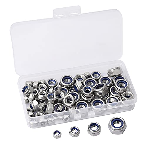90 Stück Edelstahl Kontermuttern Nyloneinsatz Sechskantmutter Set Sortiment Kit M5 M6 M8 M10 für Schrauben Schrauben Schrauben befestigen von Keweiding