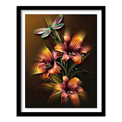 5D Diamant Painting Bilder Full Groß,DIY Diamond Painting Set für Erwachsene Kinder,Crystal Strass Stickerei Kreuzstich Diamant Kunsthandwerk für Home Wall Décor Lilie Blumenlibelle Square 40x50cm von Kewier