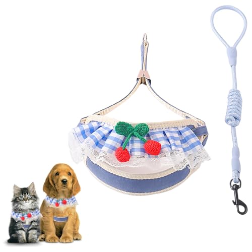 Katzengeschirr Mit Leine, Brustgeschirr Für Katze, Verstellbar Katzenweste, Schal Mit Cartoon-Kirschblüten, Geschirr Für Katzen Ausbruchsicher, Kätzchenhalsband Für Kätzchen Und Welpen (Blau-M) Katzengeschirr Mit Leine, Brustgeschirr Für Katze, Verstellbar Katzenweste, Schal Mit Cartoon-Kirschblüten, Geschirr Für Katzen Ausbruchsicher, Kätzchenhalsband Für Kätzchen Und Welpen (Blau-M) von Kewmayer