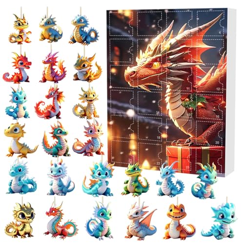 Dragon Advent Calendar 2025 mit 2D Acryl Drachen Ornamente für den Weihnachtsbaum (B) von Kexpery