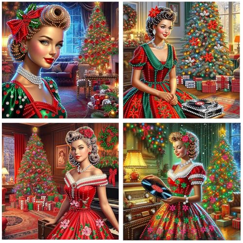 Kexpery DIY DIY Kit Malerei 4PCS 5d Teilspezifische Sonderform Weihnachtsdekoration Frauen 30x30 cm von Kexpery