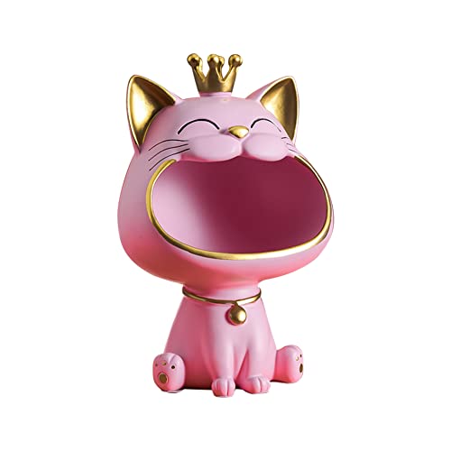 Kexpery Glückskatzenstatue, Dekoration, Kunstharz, Mund, Katzenstatue, kreativ, kleine Gegenstände, Behälter, niedlich, Zubehör zur Aufbewahrung des Büros (Rosa) von Kexpery