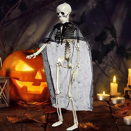 Kexpery Skelett-Dekor mit beweglichen Gelenken, Halloween-Skelettkopf und Armknochen, Modell für Hof, Garten, Terrasse, Halloween-Party-Dekoration für Festival-Ornamente (Stil B Bräutigam) von Kexpery