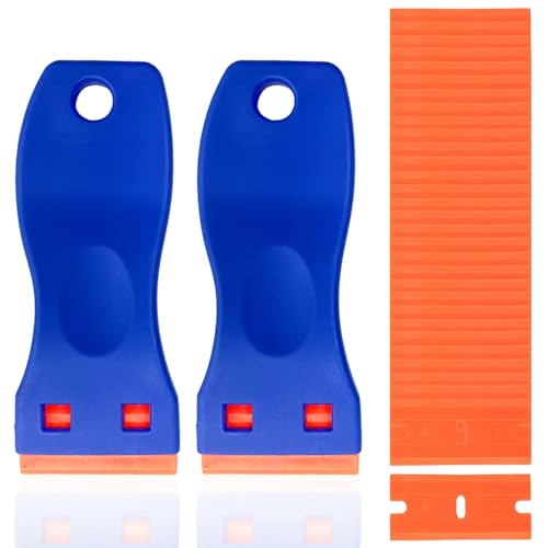 2 Stück Mini Kunststoff Schaber mit 30 Klingen Schaber Kunststoff Plastik Schaber mit Kunststoffklingen für Klebereste Entferner Aufkleber Glas und Fenster Etiketten von Autos von KeyQueen