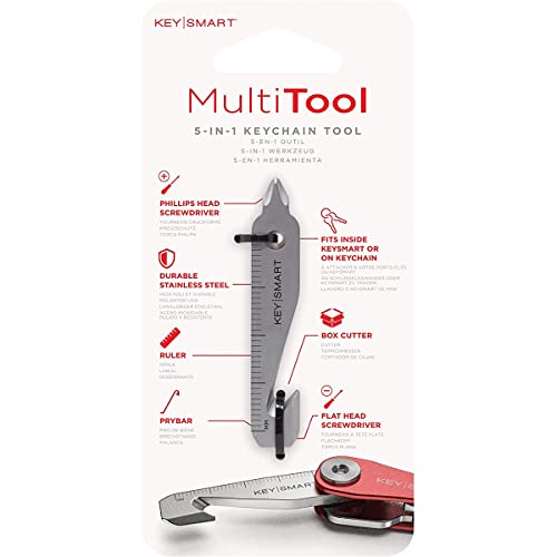 KeySmart MultiTool - 5-in-1 Mehrzweck-Schlüsselanhängerwerkzeug mit Kastenschneider, Lineal, Hebelstange, Kreuzschlitz- und Flachkopfschraubendreher - EDC Gear Mini Multitool von KeySmart