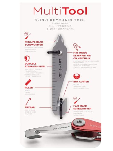 KeySmart MultiTool - 5-in-1 Mehrzweck-Schlüsselanhängerwerkzeug mit Kastenschneider, Lineal, Hebelstange, Kreuzschlitz- und Flachkopfschraubendreher - EDC Gear Mini Multitool von KeySmart