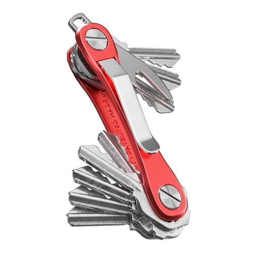 Keysmart Rugged-Kombischlüsselring mit Flaschenöffner, Schlüsselring und Taschenclip (2 - 14 Schlüssel), rot von KeySmart