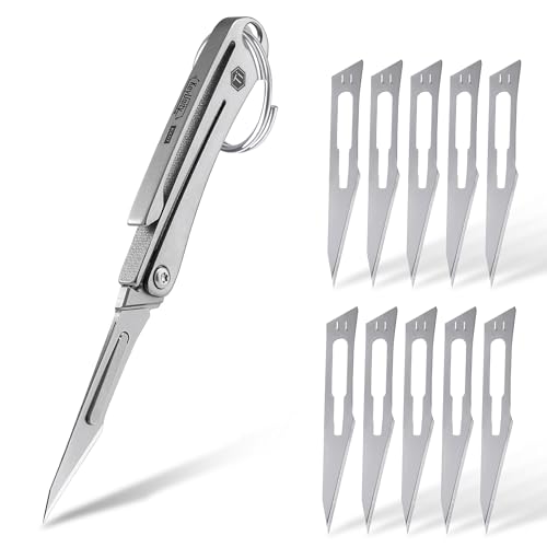 KeyUnity KK07 Mini-Titan-Skalpellmesser mit #11 austauschbaren Klingen, EDC-Allzweck-Klappmesser mit Taschenclip, für Outdoor-Jagd, Camping, Angeln, Wandern von KeyUnity